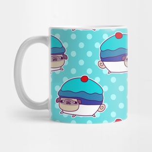 Blue Cupcake Pug Polk-a-dots Pattern Mug